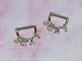Pair of Gold 14G Sparkling Stones SEXY Nipple Clickers. Nipple Rings. Nipple Piercing. Nipple Clickers. Nipple Barbells. Nipple Jewelry.
